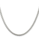 925 White Gold 3 mm Polished Chain Necklace, Solid
