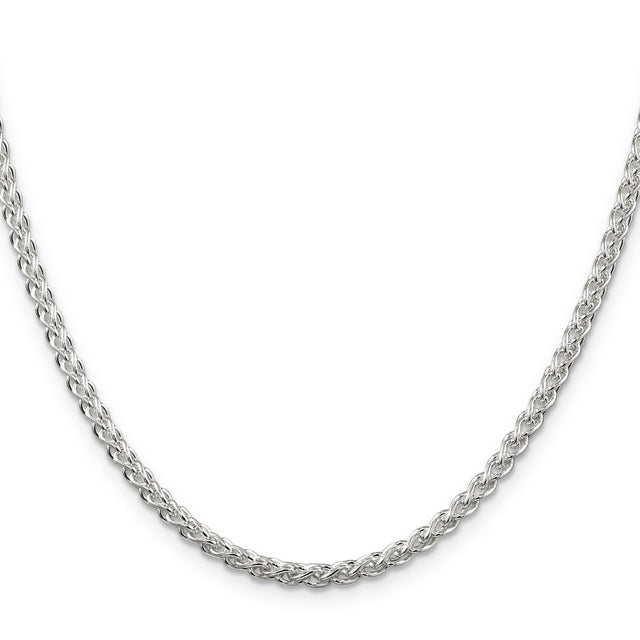 925 White Gold 3 mm Polished Chain Necklace, Solid