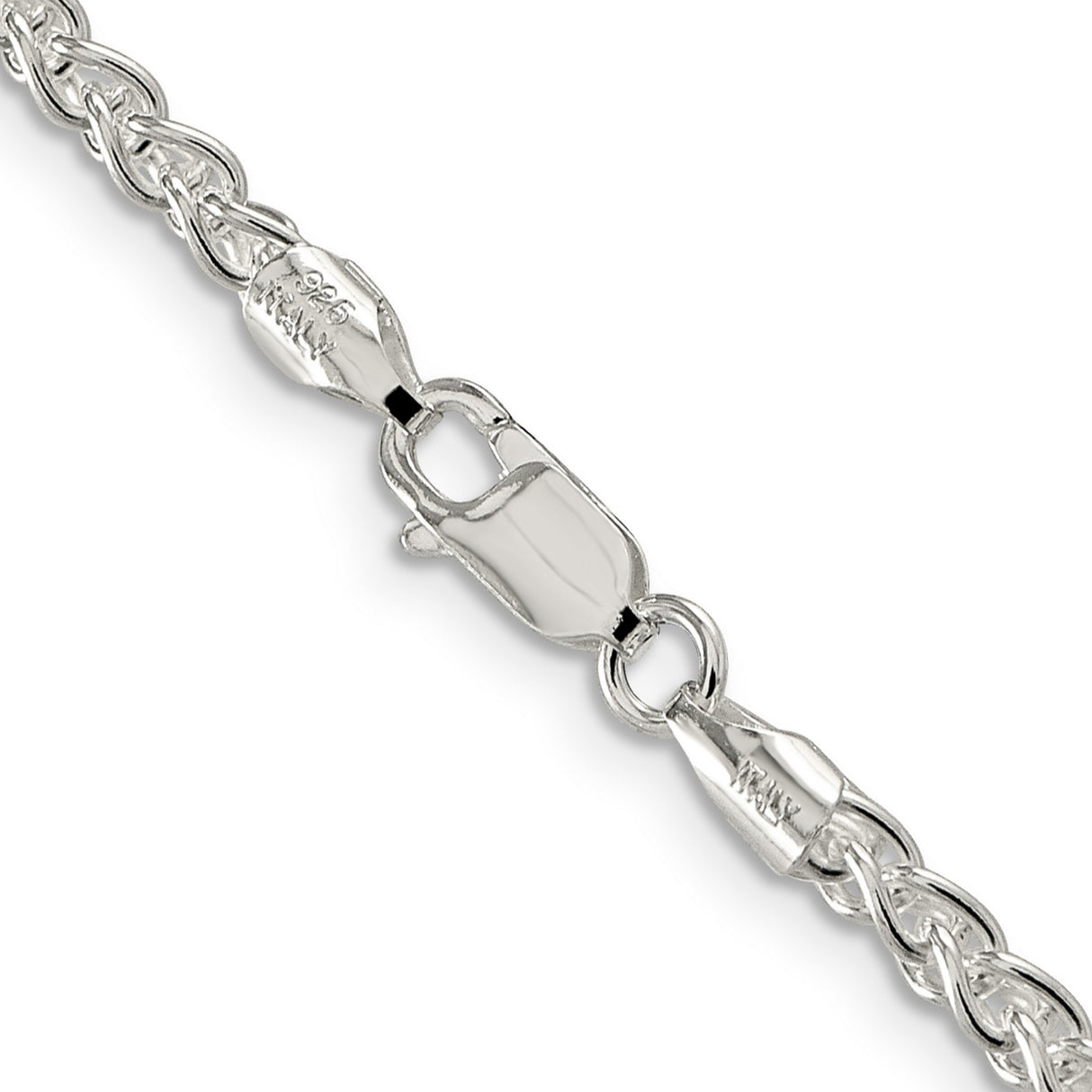 925 White Gold 3 mm Polished Chain Necklace, Solid alternate angle