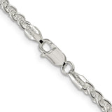 925 White Gold 3 mm Polished Chain Necklace, Solid alternate angle