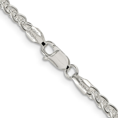 925 White Gold 3 mm Polished Chain Necklace, Solid alternate angle