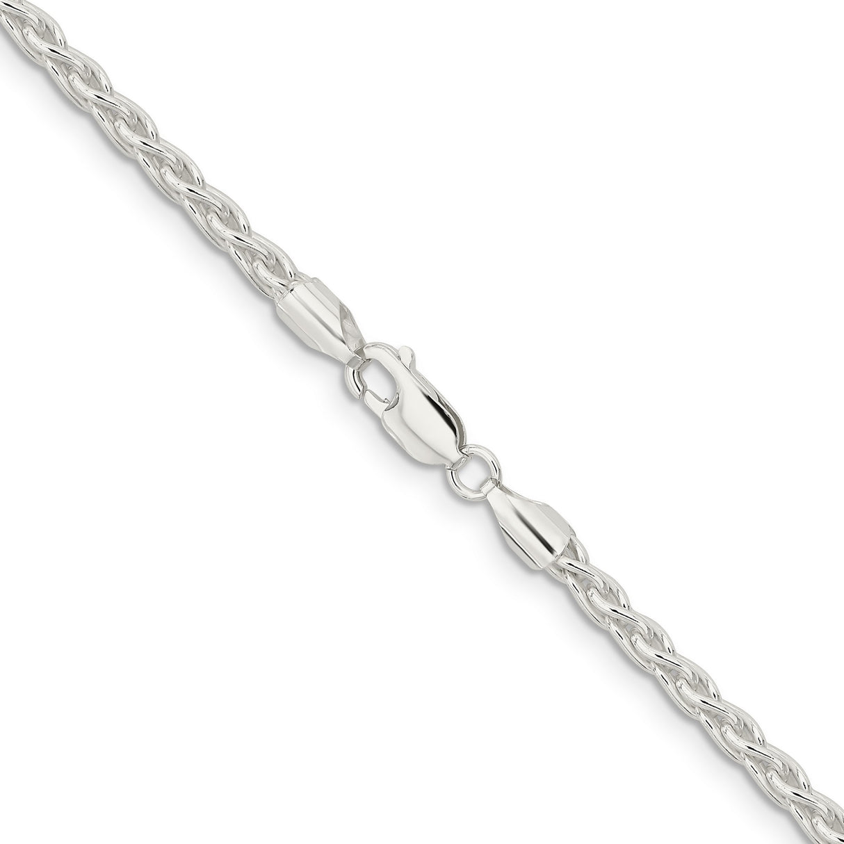 925 White Gold 3.7 mm Polished Chain Necklace, Solid alternate angle