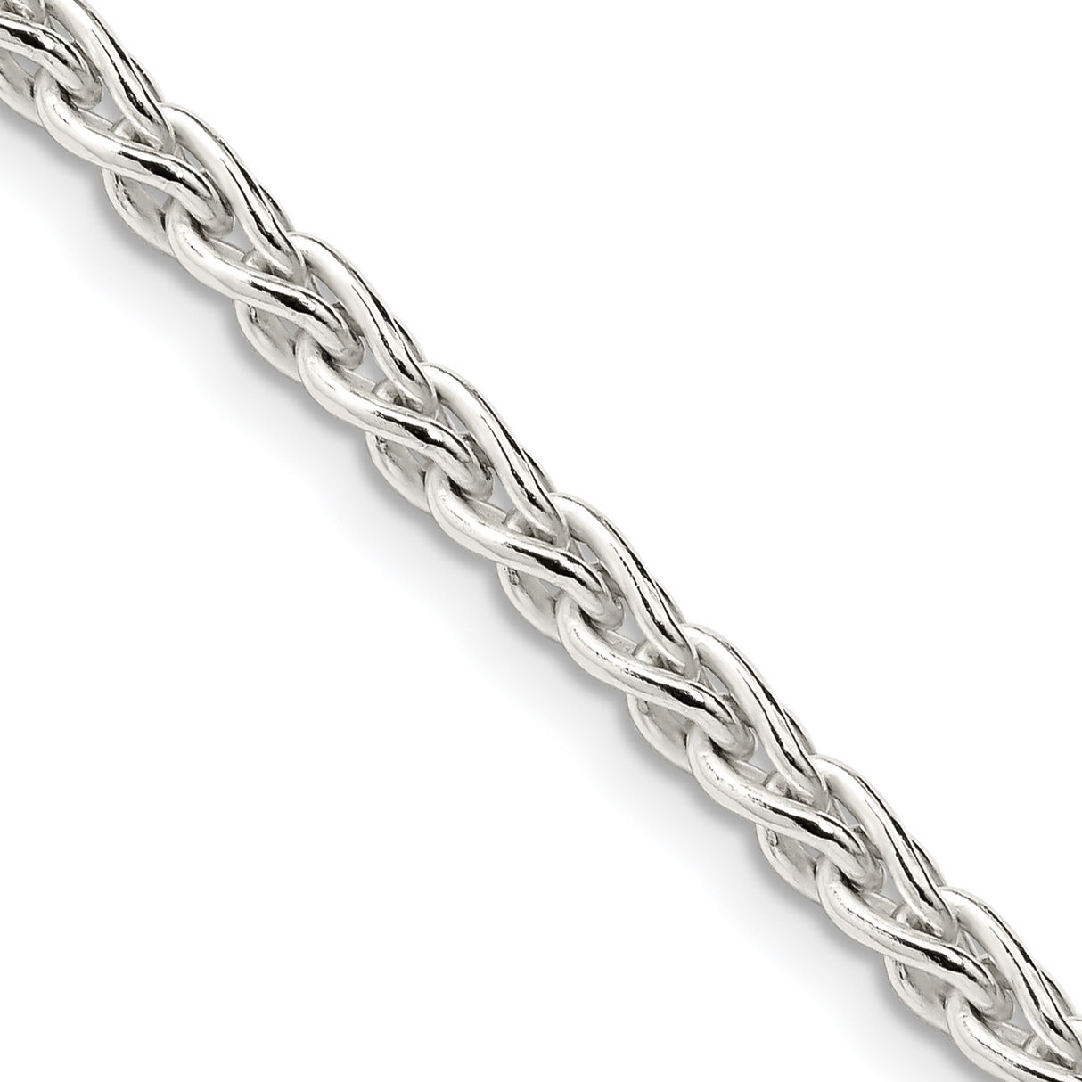 925 White Gold 3.7 mm Polished Chain Necklace, Solid detail view