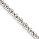 925 White Gold 3.7 mm Polished Chain Necklace, Solid detail view