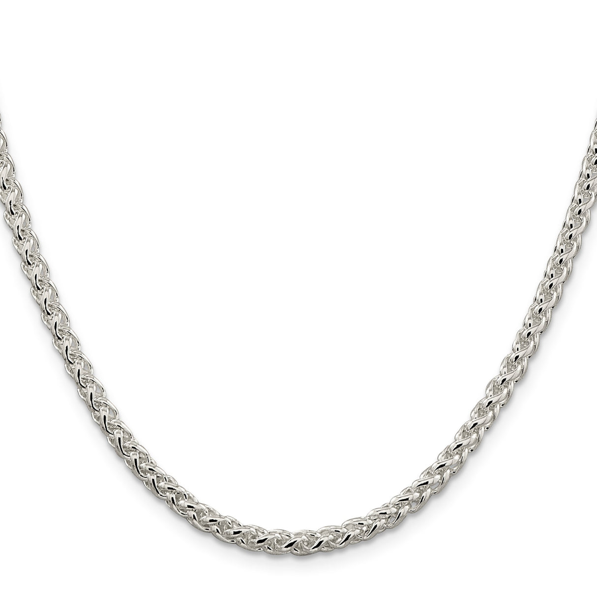925 White Gold 4 mm Polished Chain Necklace, Solid
