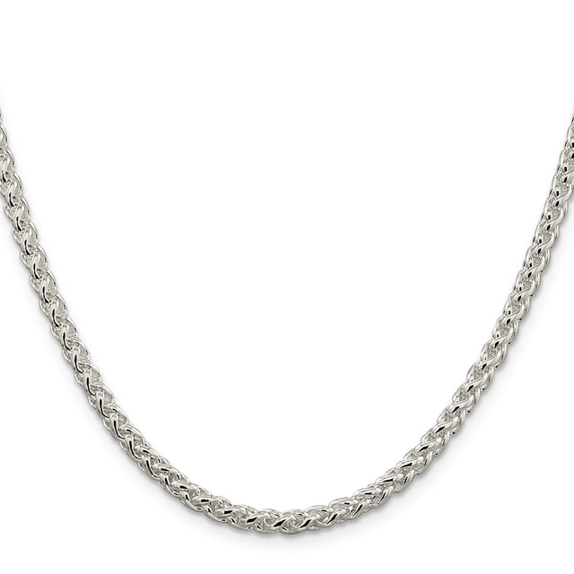 925 White Gold 4 mm Polished Chain Necklace, Solid