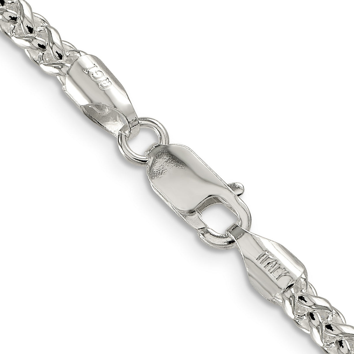 925 White Gold 4 mm Polished Chain Necklace, Solid alternate angle