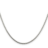 925 White Gold 2.15 mm Polished Chain Necklace, Solid