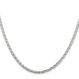925 White Gold 2.85 mm Polished Chain Necklace, Solid