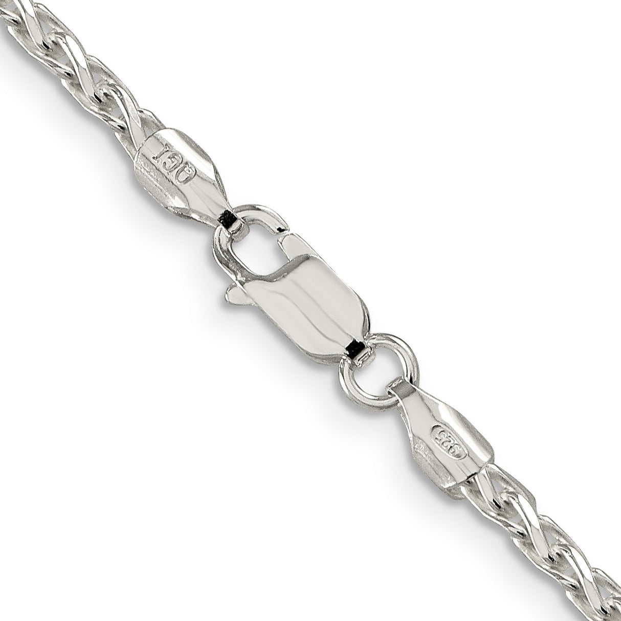 925 White Gold 2.85 mm Polished Chain Necklace, Solid alternate angle