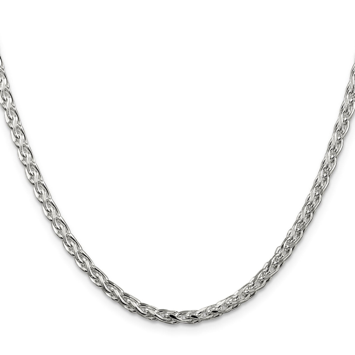 925 White Gold 3.5 mm Polished Chain Necklace, Solid