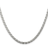 925 White Gold 3.5 mm Polished Chain Necklace, Solid