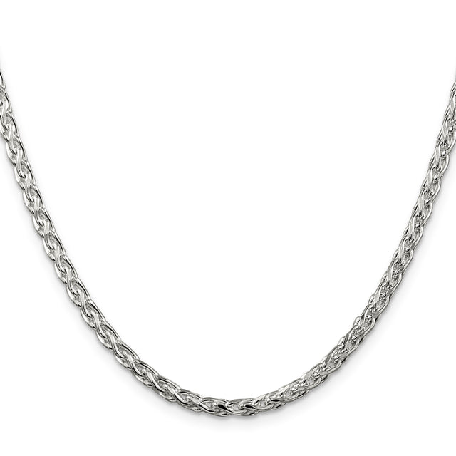 925 White Gold 3.5 mm Polished Chain Necklace, Solid