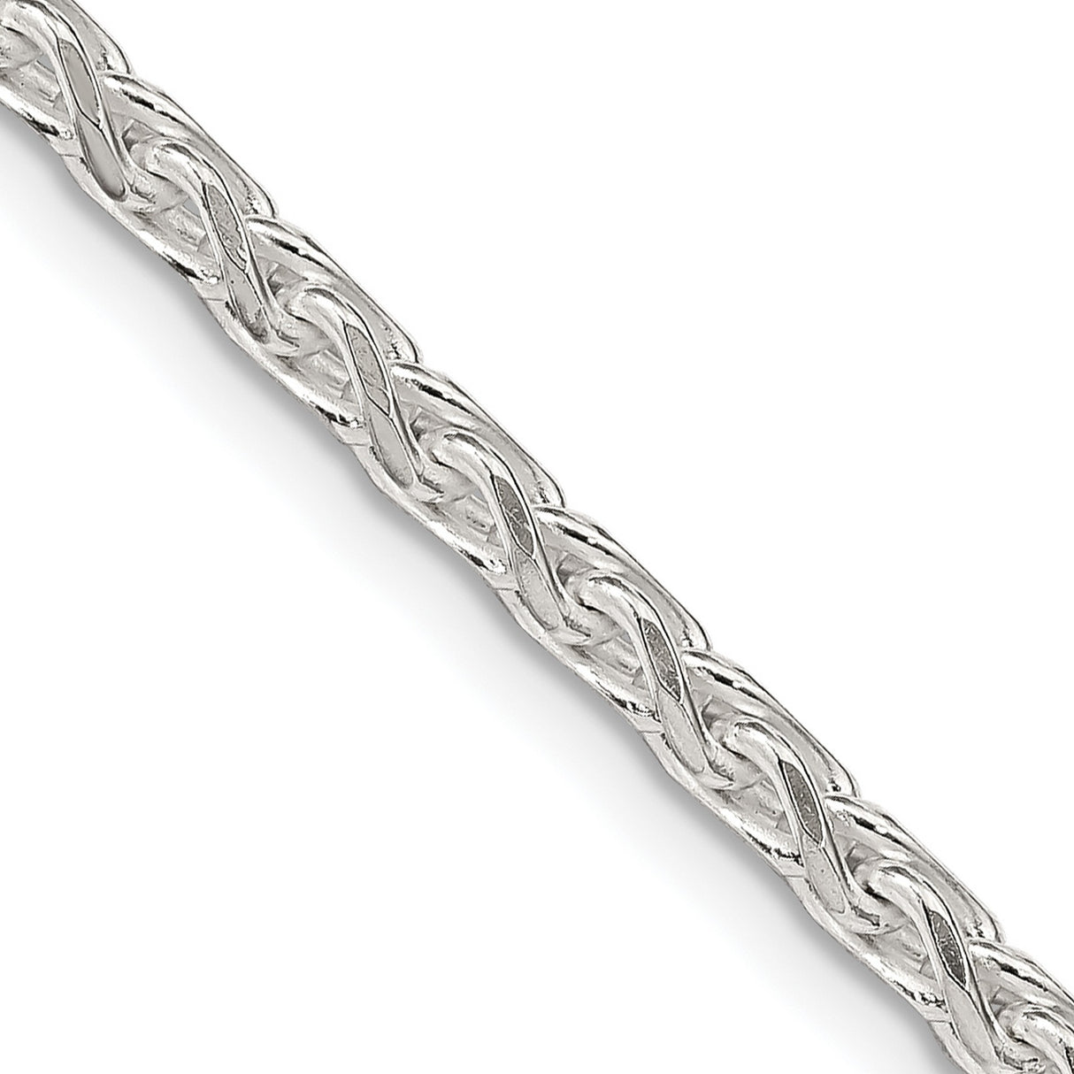 925 White Gold 3.5 mm Polished Chain Necklace, Solid detail view