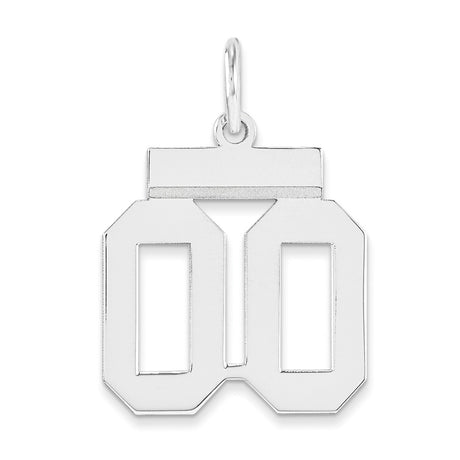 Small Polished Number Double 00 with Top Charm Pendant in Real 925 Sterling Silver
