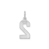 Sterling Silver Number 2 Pendant, Polished Block Style Numeric Charm, Modern Minimalist Design