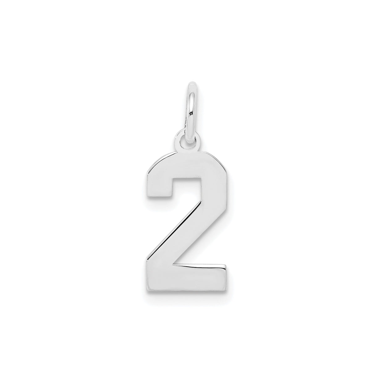 Sterling Silver Number 2 Pendant, Polished Block Style Numeric Charm, Modern Minimalist Design