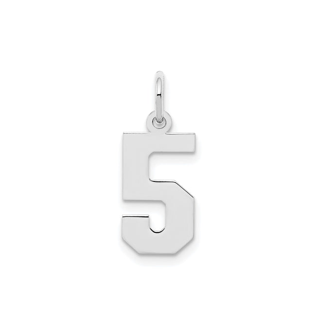 Sterling Silver Number 5 Pendant Charm, Polished Block Numeral, Minimal Unisex Jewelry