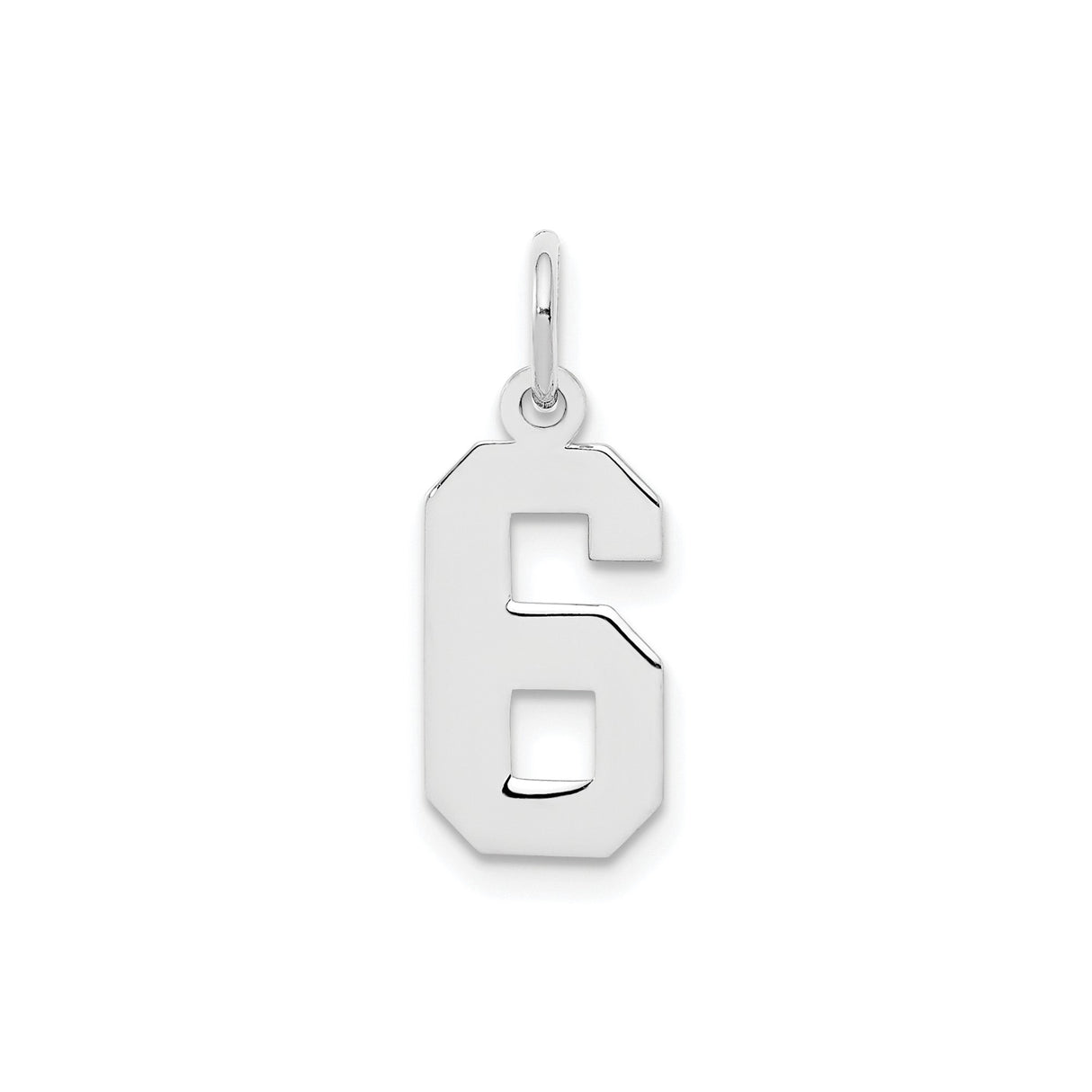 Sterling Silver Number 6 Pendant Charm, Block Font Numeric Jewelry for Men or Women