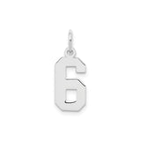 Sterling Silver Number 6 Pendant Charm, Block Font Numeric Jewelry for Men or Women