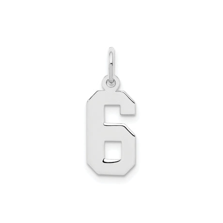 Sterling Silver Number 6 Pendant Charm, Block Font Numeric Jewelry for Men or Women