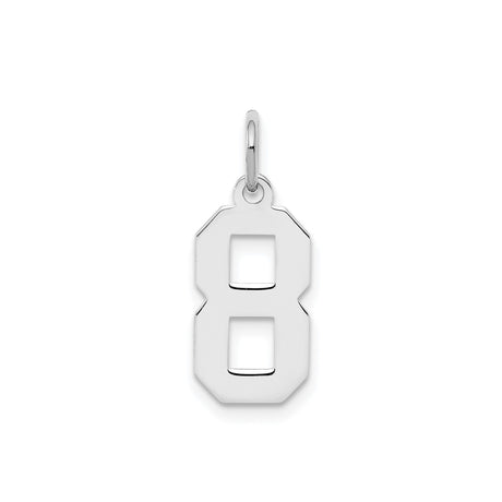 Sterling Silver Number 8 Pendant Charm, Polished Finish, Block Font, Infinity and Lucky Number Theme