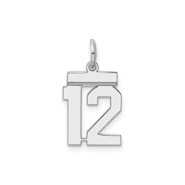Sterling Silver Number 12 Pendant Charm, Bold Athletic Style, Unisex Sports Jewelry