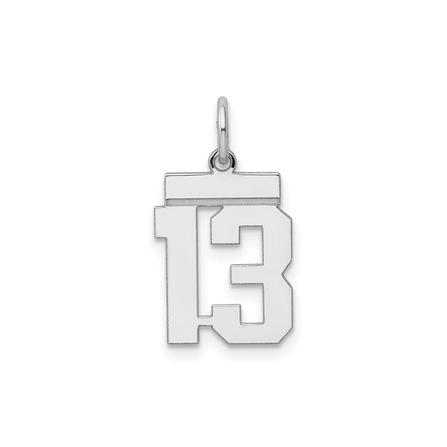 Sterling Silver Number 13 Pendant, Bold Block Design, Masculine or Unisex Charm
