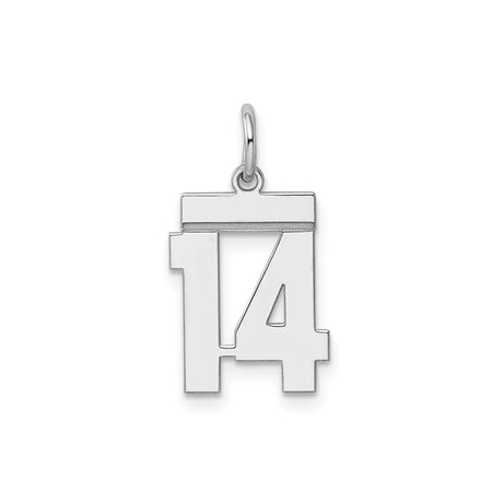 Sterling Silver Number 14 Pendant Charm, Bold Block Design, Unisex Sports Jewelry