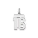 Sterling Silver Number 16 Pendant with Athletic Font, Bold Sixteen Charm for Teens and Adults