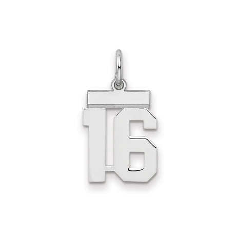 Sterling Silver Number 16 Pendant with Athletic Font, Bold Sixteen Charm for Teens and Adults