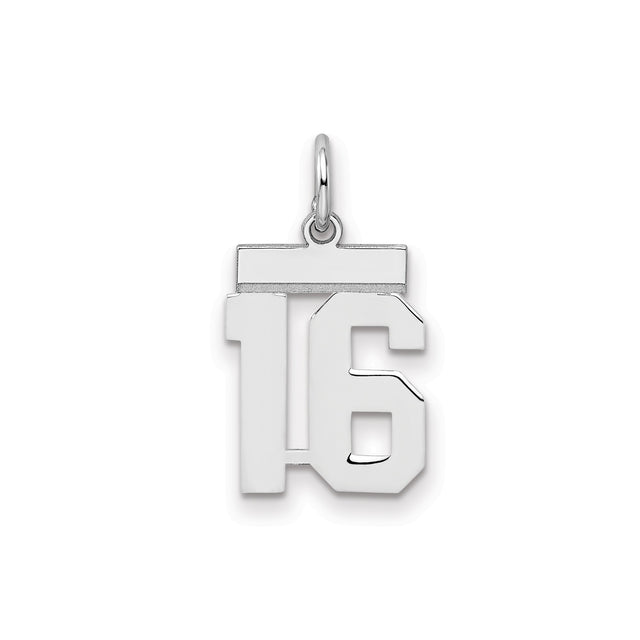 Sterling Silver Number 16 Pendant with Athletic Font, Bold Sixteen Charm for Teens and Adults
