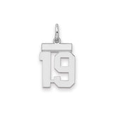 Sterling Silver Number 19 Pendant Charm, Block Font, Sports Theme, Unisex Jewelry