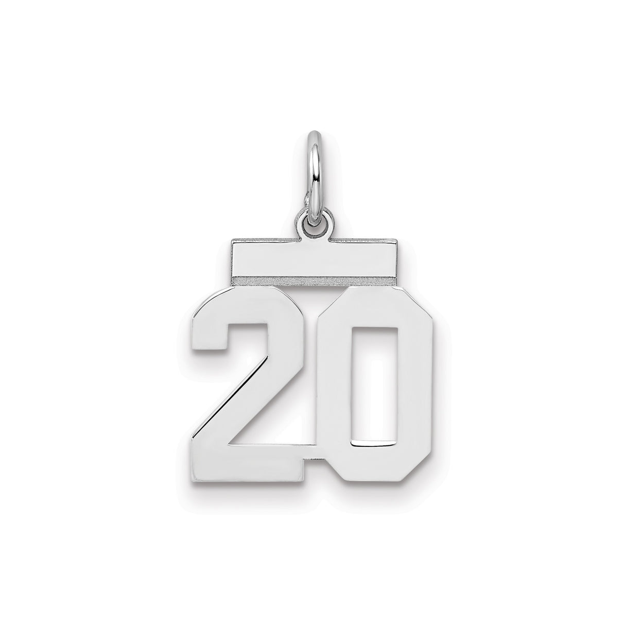 Sterling Silver Number 20 Pendant, Block Style Numeric Charm for Men and Women