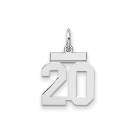 Sterling Silver Number 20 Pendant, Block Style Numeric Charm for Men and Women