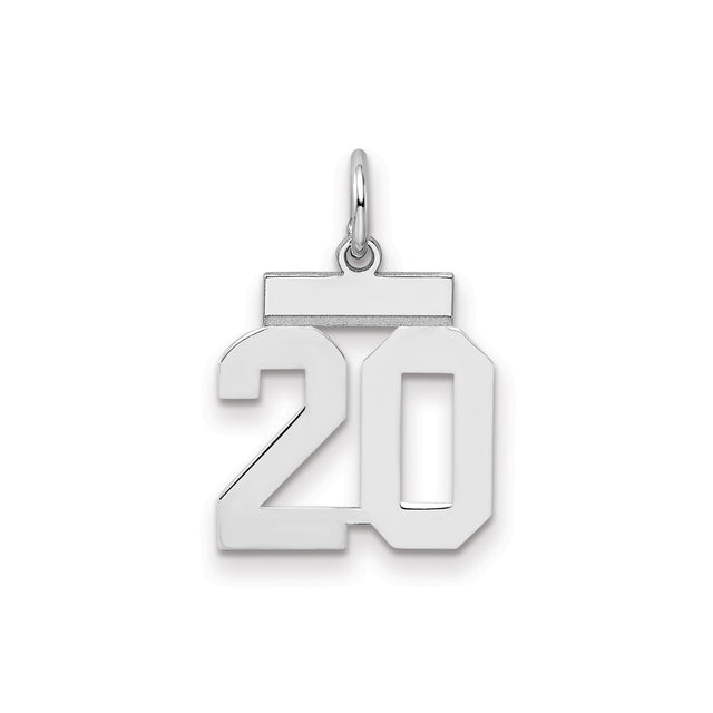 Sterling Silver Number 20 Pendant, Block Style Numeric Charm for Men and Women