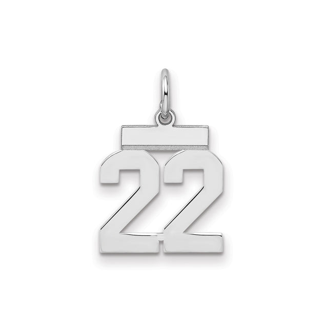 Sterling Silver Number 22 Pendant with Bold Block Numerals and Polished Finish