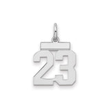 Sterling Silver Number 23 Pendant, Bold Athletic Font Sports Charm for Men or Women