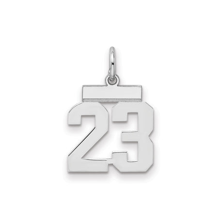 Sterling Silver Number 23 Pendant, Bold Athletic Font Sports Charm for Men or Women