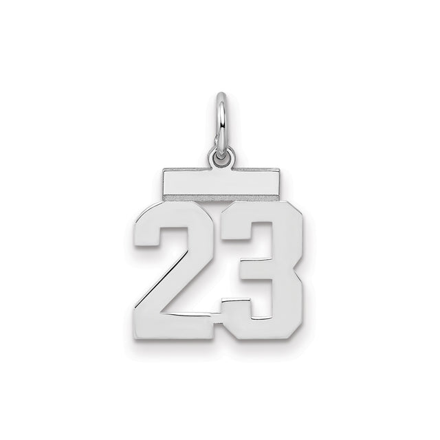 Sterling Silver Number 23 Pendant, Bold Athletic Font Sports Charm for Men or Women