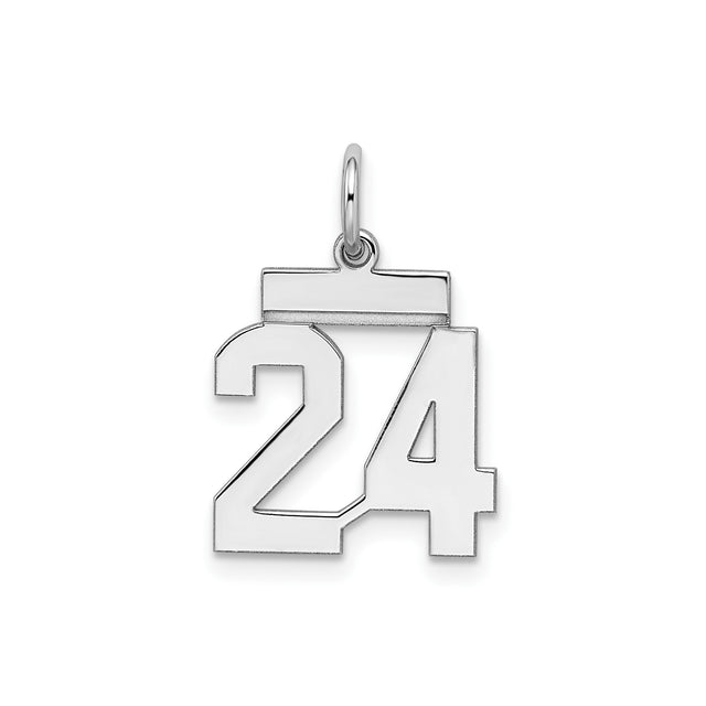 Sterling Silver Number 24 Pendant Charm with Polished Cutout Design, Unisex Sports Theme