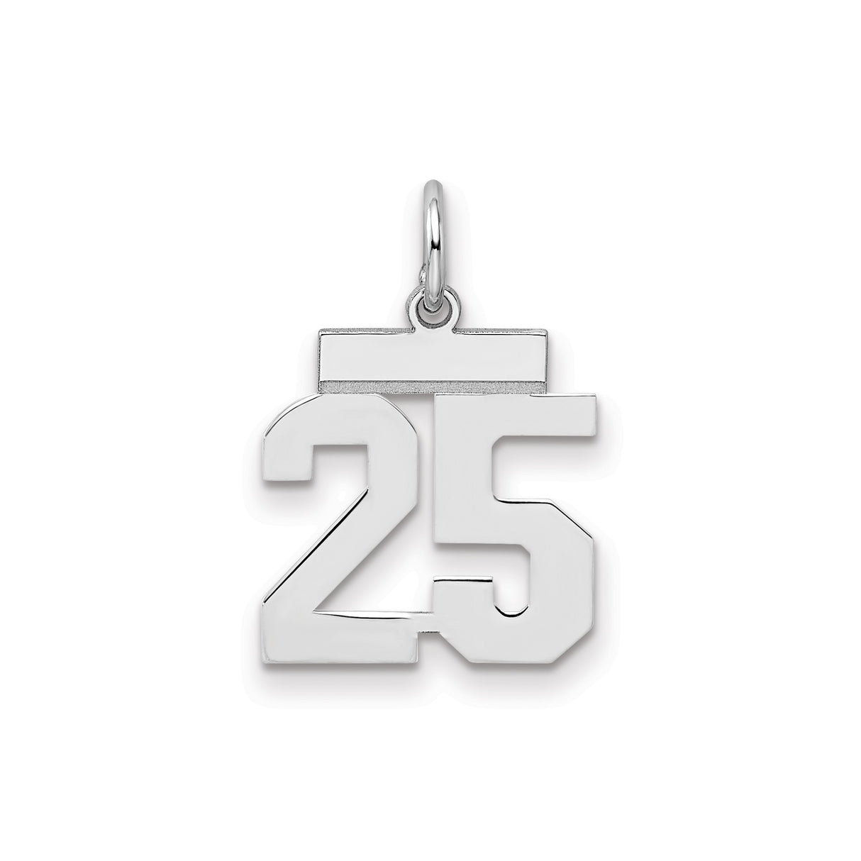 Sterling Silver Number 25 Pendant, Bold Block Numbers, High Polish Finish, Milestone Charm