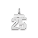 Sterling Silver Number 25 Pendant, Bold Block Numbers, High Polish Finish, Milestone Charm