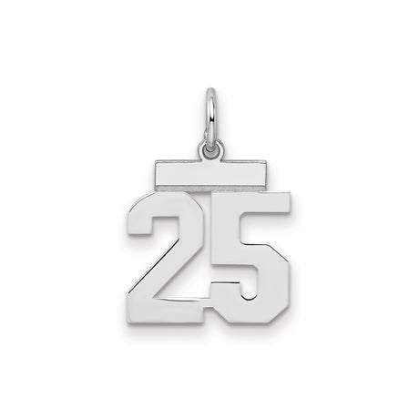 Sterling Silver Number 25 Pendant, Bold Block Numbers, High Polish Finish, Milestone Charm