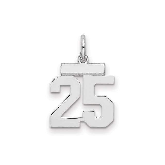 Sterling Silver Number 25 Pendant, Bold Block Numbers, High Polish Finish, Milestone Charm