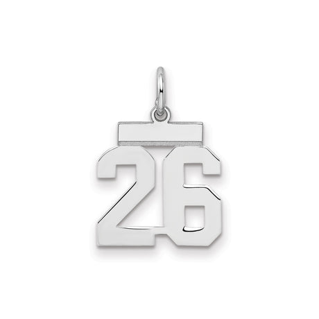 Sterling Silver Pendant with Number 26 in Bold Block Numerals, Unisex Sports Theme Charm