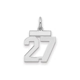 Sterling Silver Number 27 Pendant Charm, Polished Sports Jersey Style, Unisex Accessory