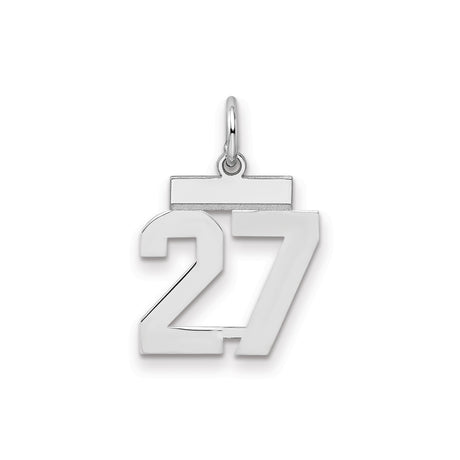 Sterling Silver Number 27 Pendant Charm, Polished Sports Jersey Style, Unisex Accessory
