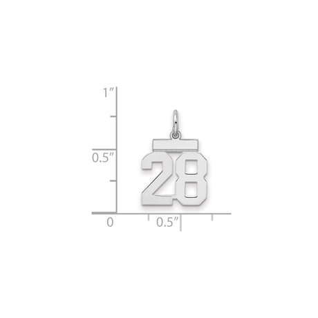 Sterling Silver Number 28 Pendant, Bold Block Font Sports Charm for Men or Women