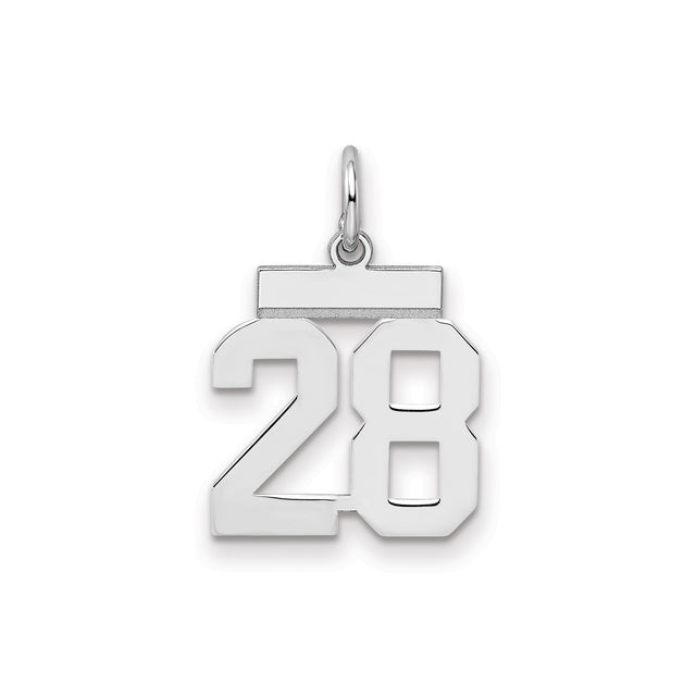 Sterling Silver Number 28 Pendant, Bold Block Font Sports Charm for Men or Women